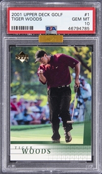 2001 Upper Deck Golf #1 Tiger Woods Rookie Card - PSA GEM MT 10 (MBA Gold Diamond)